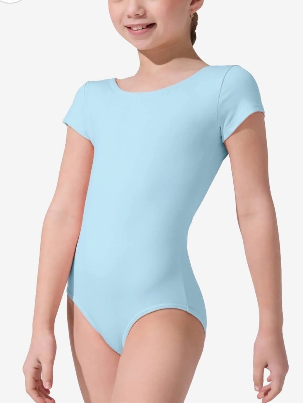 Capezio Light Blue Dance Leotard Small S Team Basics Short Sleeve Girl's New